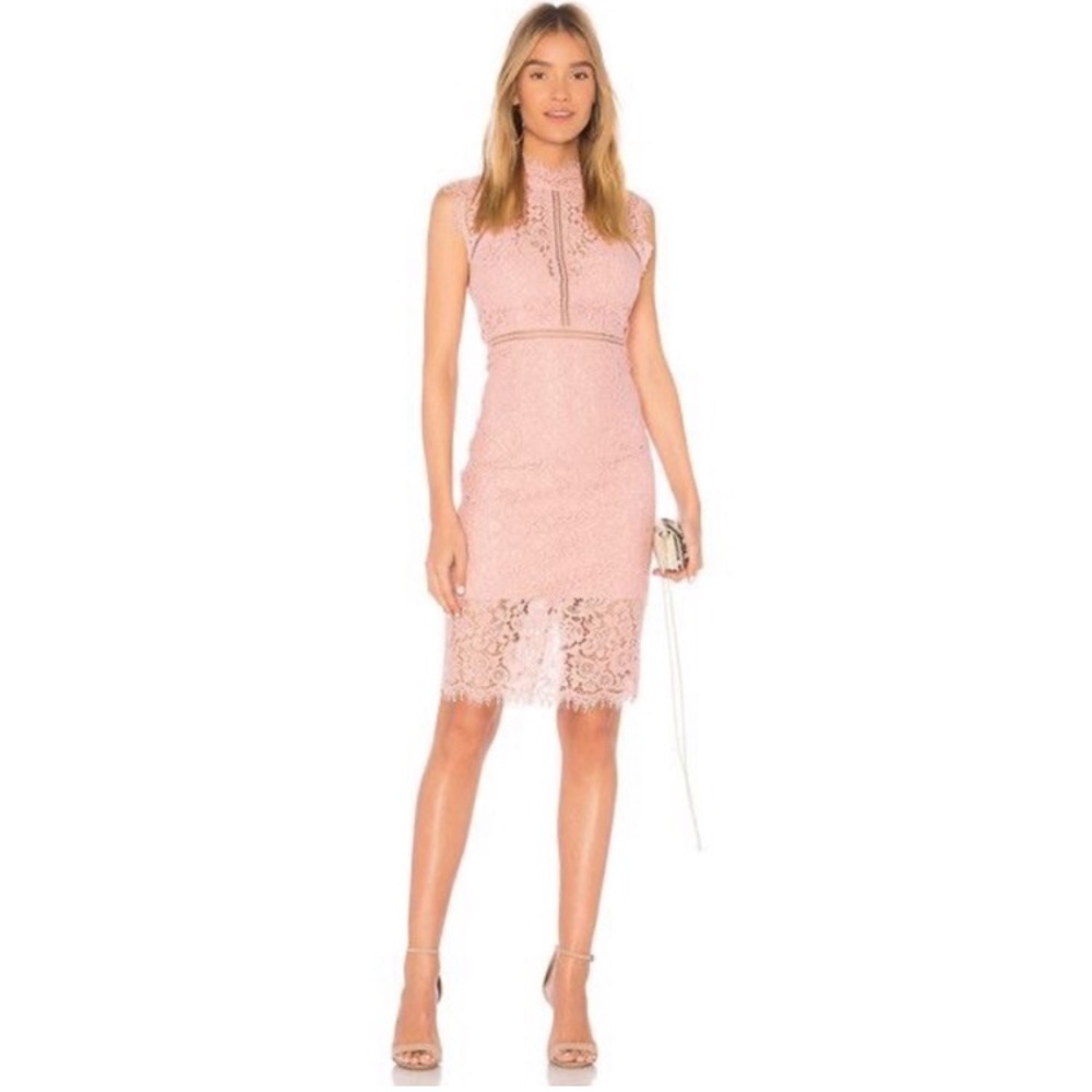 Bardot Midi Dress Sheath Lace Sleeveless Slit Light Pink 8